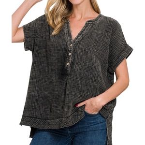 Casual Black Short Sleeve Women's Top